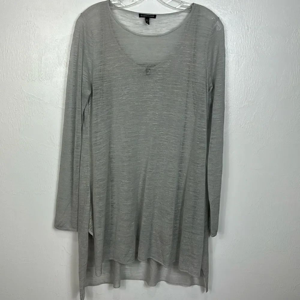 Eileen Fisher Gray Linen Blend Long Sleeve Mini Dress Size S
